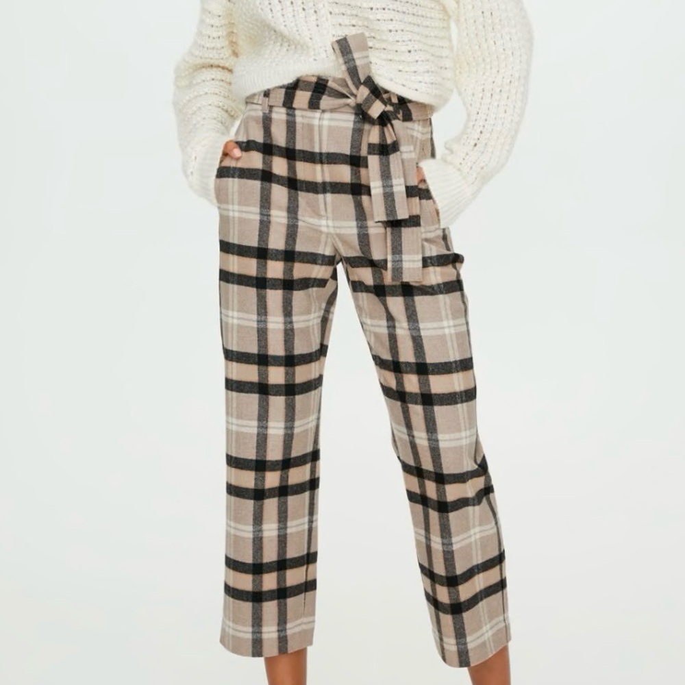 Aritzia - Tie Front Plaid Wool Pant